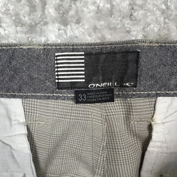 O'Neill Shorts 33 Chino Tan Beige Pockets Plaid Light Weight Casual Chequered - Picture 7 of 11